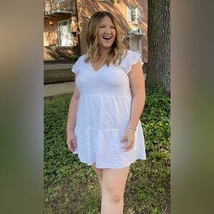 Abercrombie & Fitch Flutter Sleeve Tiered Mini Dress